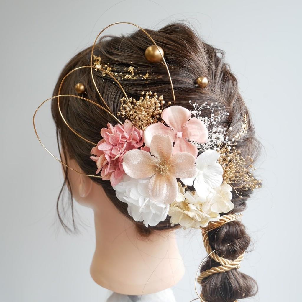 Lomeri Mizuhiki Hair Ornament with Dried Flowers Colors for and Hakama (6 Available) Coming-of-Age Ceremonies, Graduations, Weddings, (K29, Pink)
