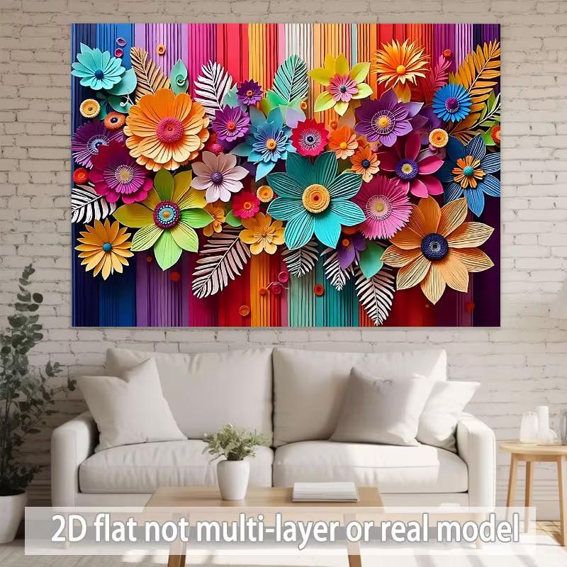 2D Printing Rainbow Floral Backdrop, Bright Colorful Flower Studio Photo Background