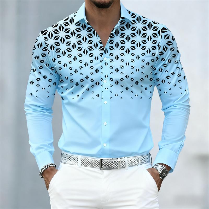 10 Colors of Men's Shirts, Fashionable Geometric Pattern Print Long Sleeve Shirts, Personalized Trendy Slim Lapel Casual Shirts