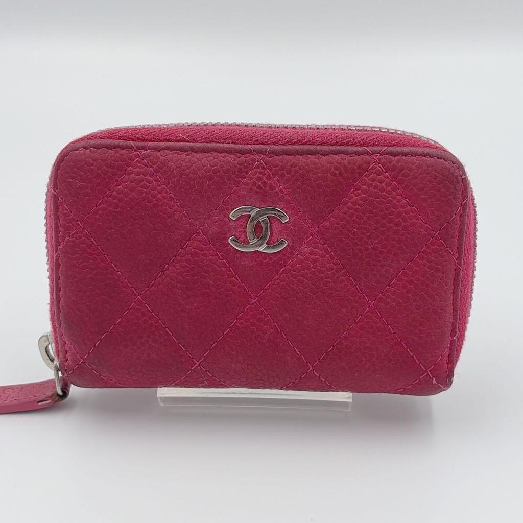 Used CHANEL Matelasse Coin Case Pink Round Zipper