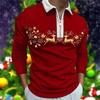 Autumn Winter New Men Clothes Long Sleeve Zipper Polo Shirt 3D Digital Print Christmas New Year Gift Clothes 100% Polyester