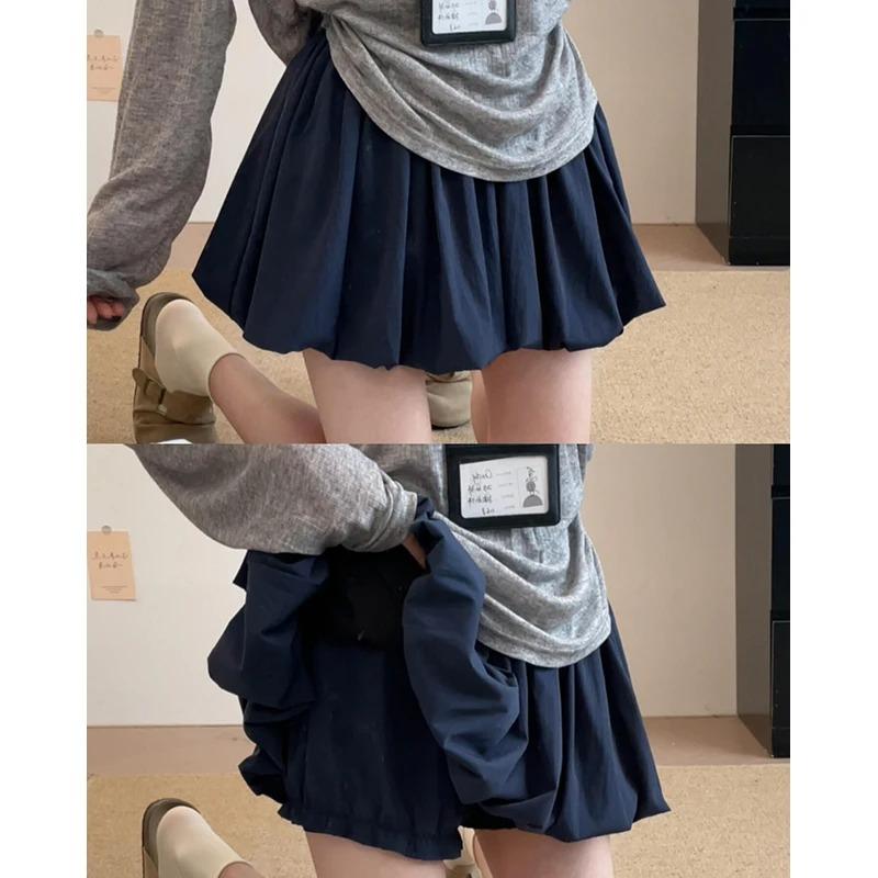 Women's Mini Skirt High Waist A Line Slimming Summer Skirt Shorts Petite Pleated Puff Hem Pink
