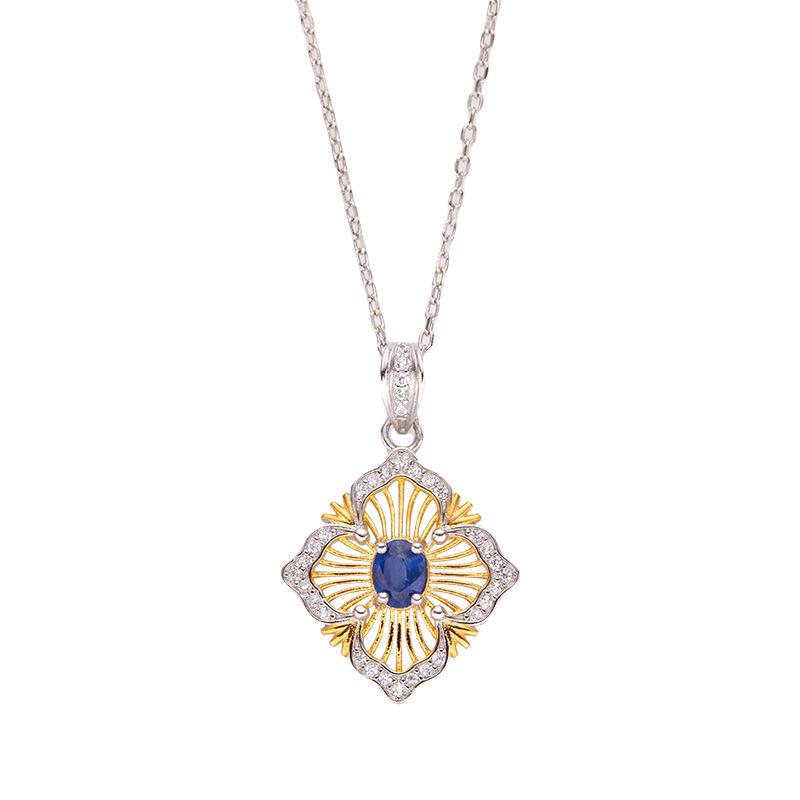 Xiaohongshu Colored Treasure Collarbone Chain S925 Sterling Silver Inlaid With Natural Sapphire Necklace Women'S Light Luxury Earrings Pendant