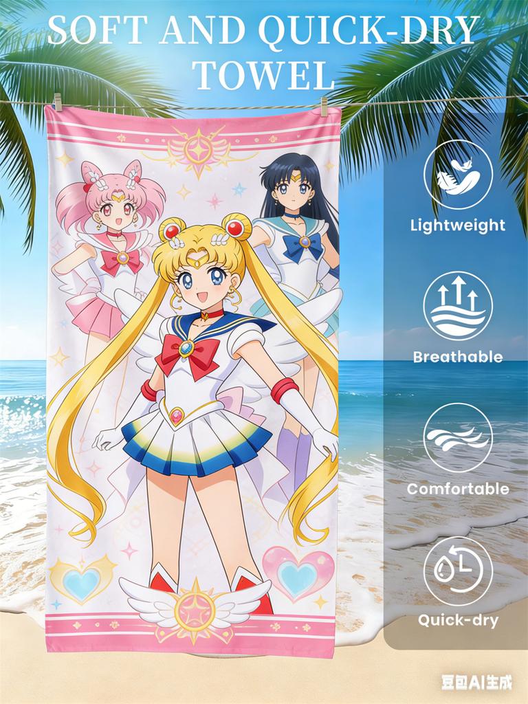 Anime Girl Playing Card Pattern Beach Towel Soft Quick Dry Breathable Lightweight Comfortable Towel Travel Pool Essentials