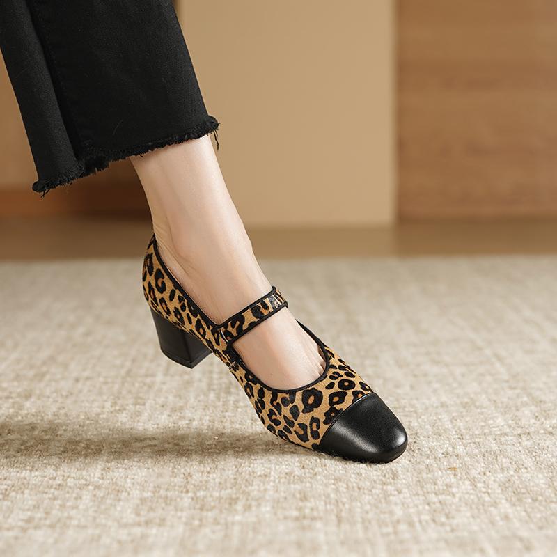 Fashion 2025 New Spring Women Pumps Round Toe Chunky Heel Shoes Genuine Leather Shoes for Women Mary Janes Ladies Shoes Retro