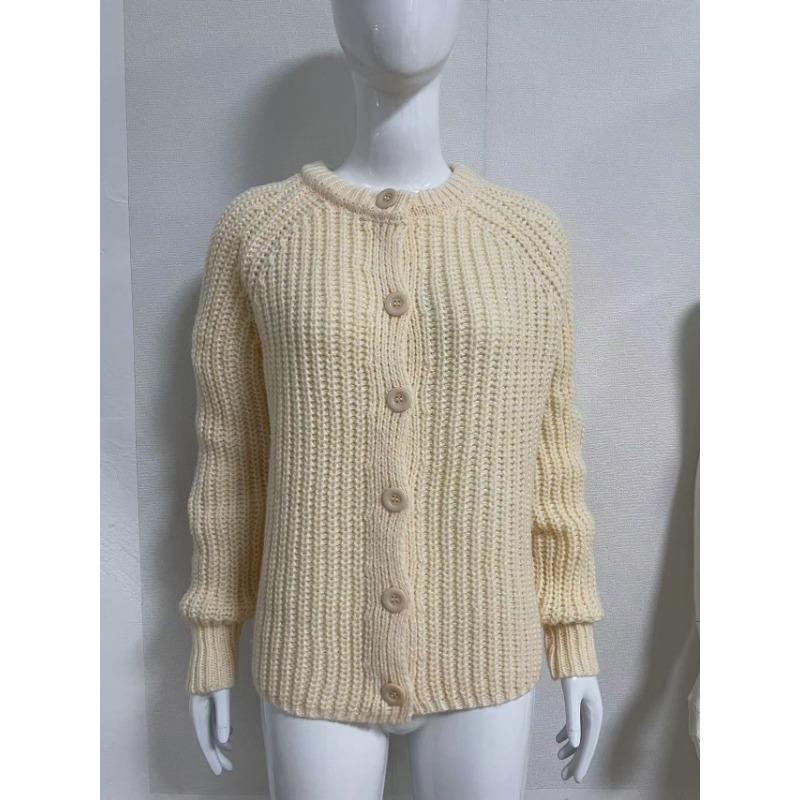 Herbst und Winter Neu Lockerer und Lässiger Stil Einfarbiger Langarm-Cardigan-Pullover für Damen