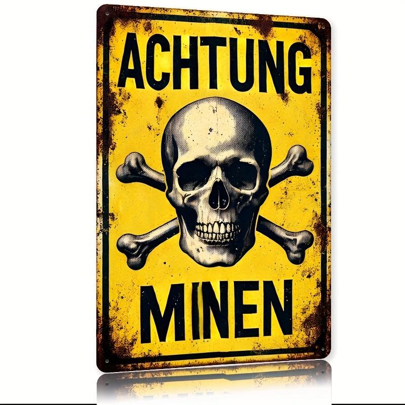 

Vintage Achtung Minen Skull Crossbones Metal Tin Sign Retro Military Warning Iron Painting Wall Decor Rustic Danger Plaque for 20x30cm（7.8x11.8inch）