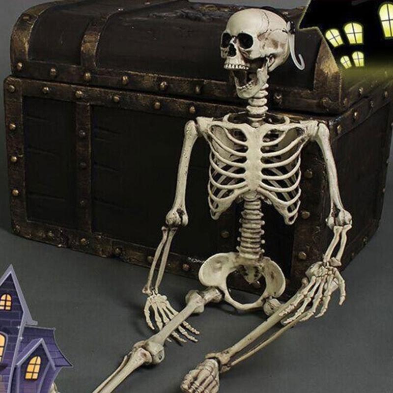 Realistische Ganzkörper-Menschenknochen Halloween-Requisiten Flexible Gelenke Tragbarer Kunststoff Innen-Außen-Dekoration