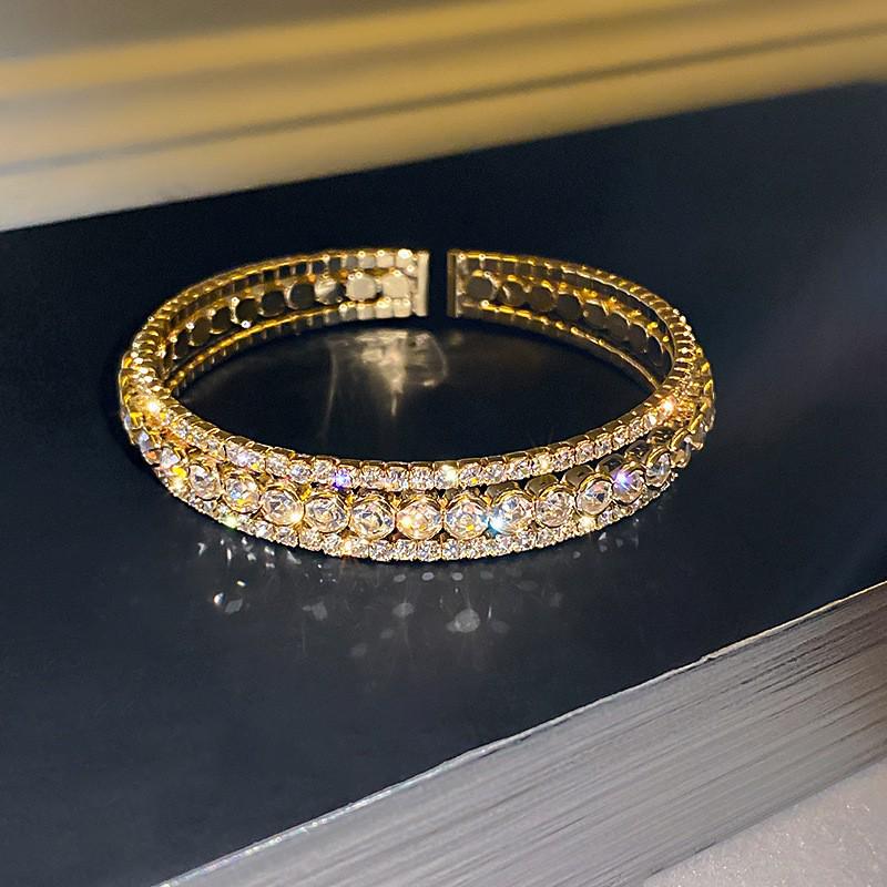 Trendy Inlaid Zirconia Open Bangle: Retro Korean Temperament Bracelet