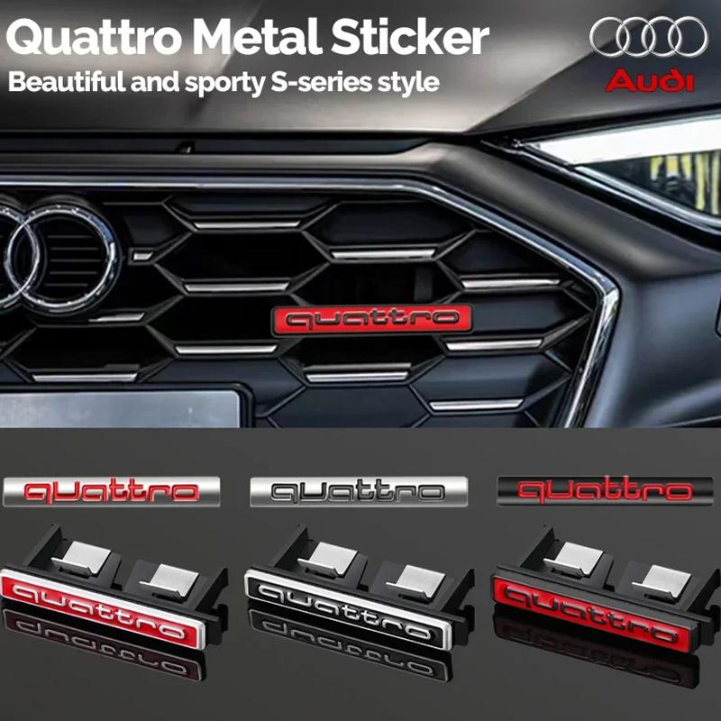 Car Styling 3D Metal Quattro Logo Front Grill Badge Emblem Stickers For qwe1 A3 A4 A5 A6 A7 A8 S3 S4 S5 S6 Q3 Q5 Q7 Accessories