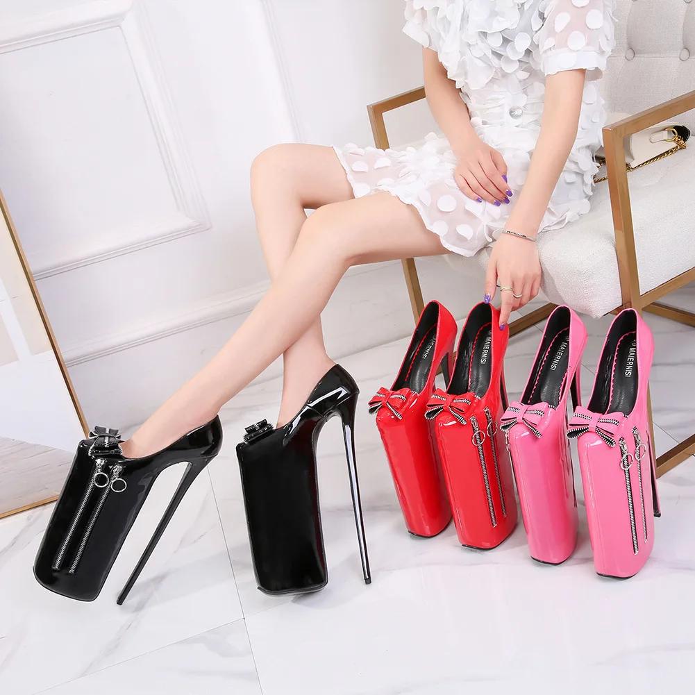 Fashion Sexy Metal 30cm Extreme High Heels Pumps Woman Platform Fashion Black Red Women Heeled Lady Big Size 46 Stripper Fetish Shoes