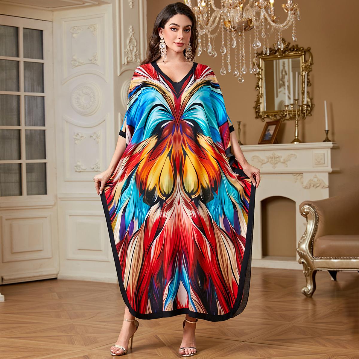 

Женская мода лето весна цвет блок принт рукава 1/2 V-образный вырез свободная талия повседневные платья Size: One Size