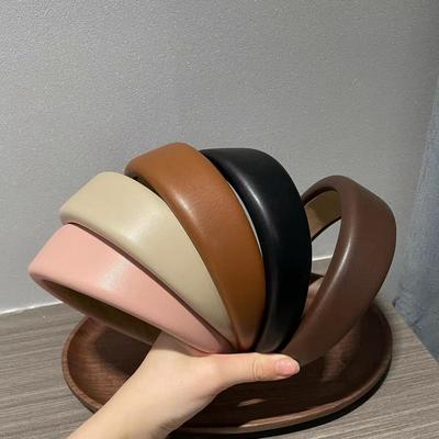 New PU Leather Thickened Sponge Wide Hairband for Women Girls Wide Wash Headband Retro Simple Hair Accessories