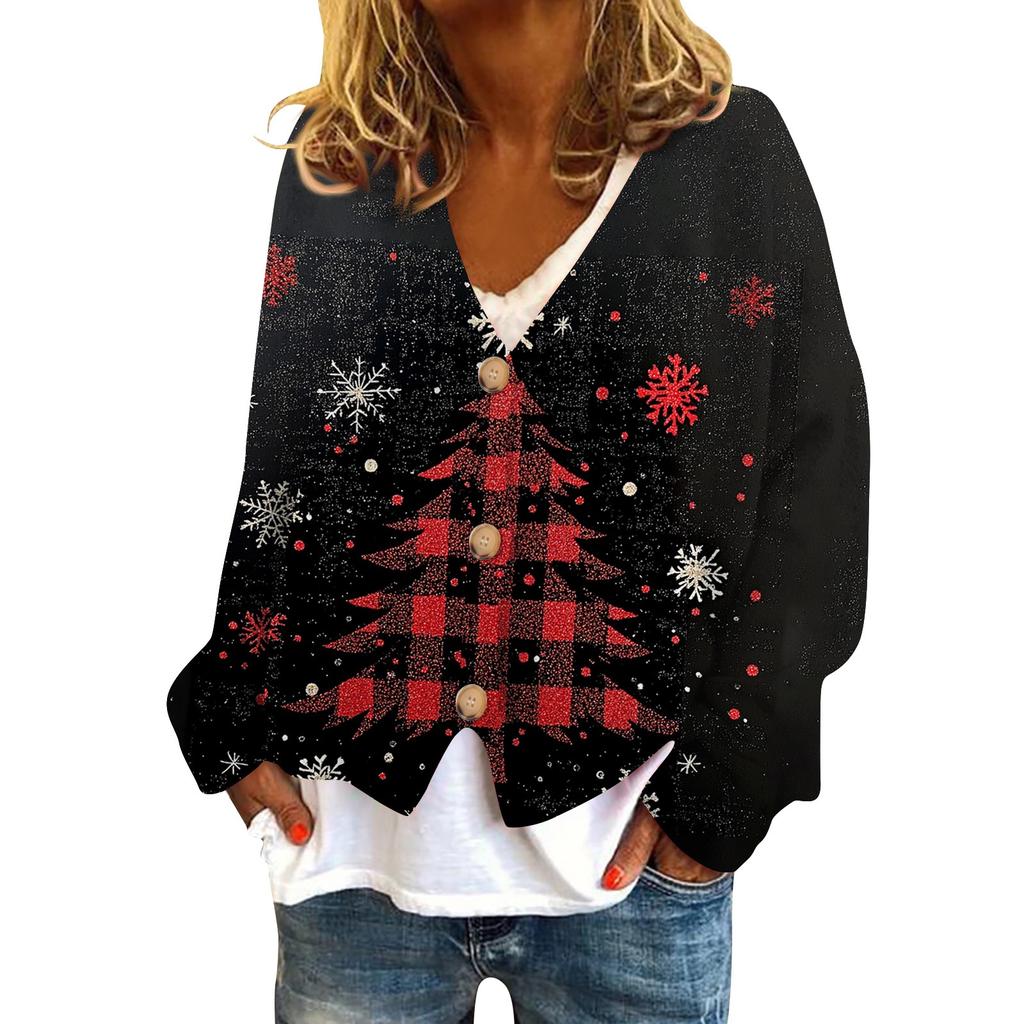 Women's Fashion Short Coat Casual Long Sleeve Printed Single Breasted Plush Top