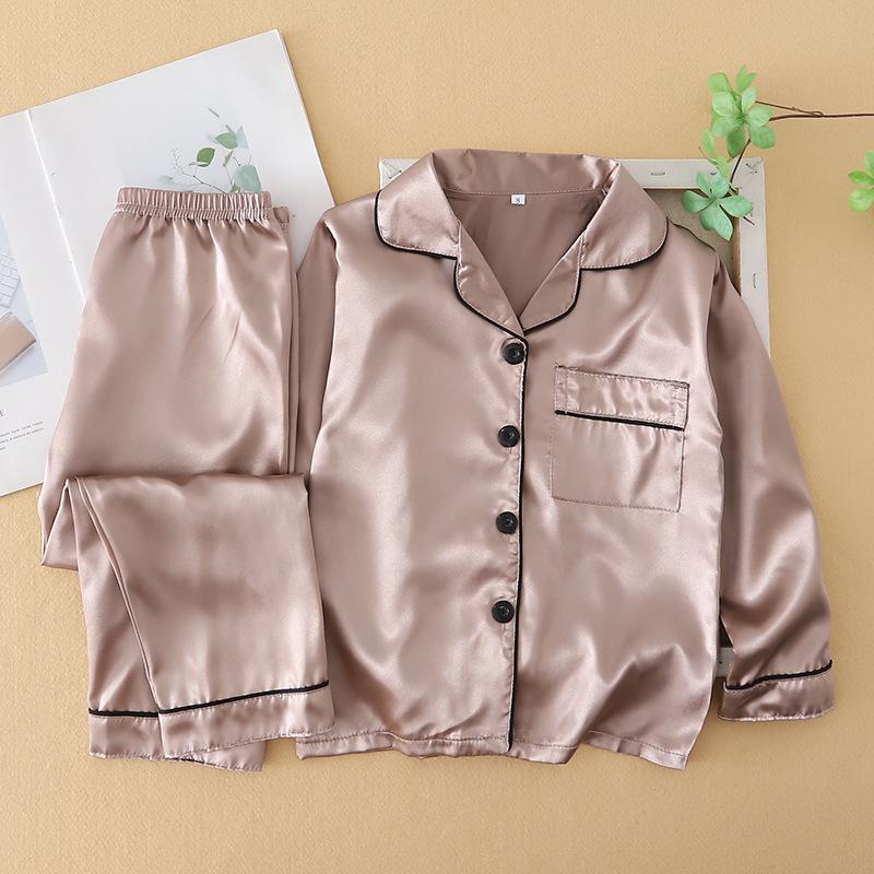 Kids' Ice Silk Pajama Set - Long Sleeve, Spring Summer, Red Cardigan