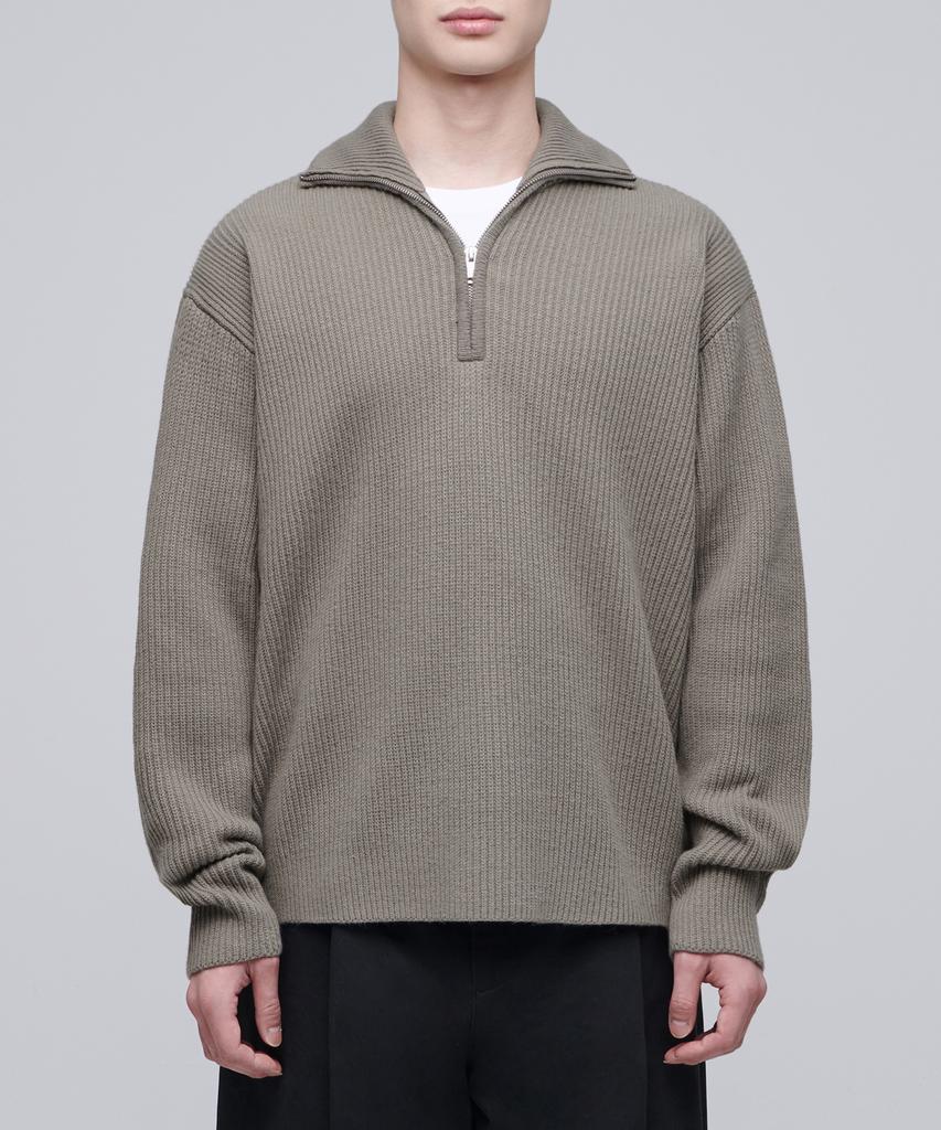 Musinsa Standard Relaxed Ribbed Half Zip-Up Knit [Dusty Beige]