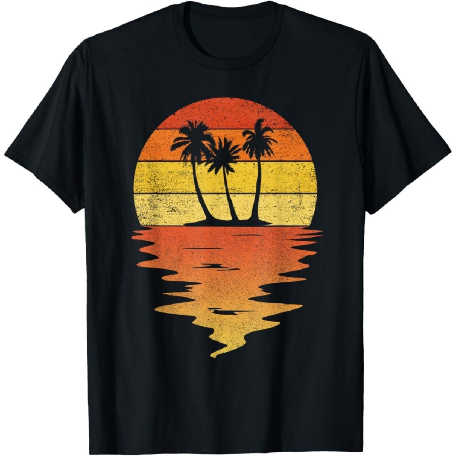 Рубашка с пальмами ретро закат 70-е винтаж Футболка с пальмами S