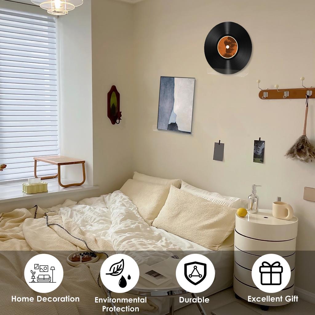 6/8/12pcs Records Holder Acrylic Wall Mount Self Adhesive Album Disc Show Floating Rack Clear Vinyl Display No Drill Storage