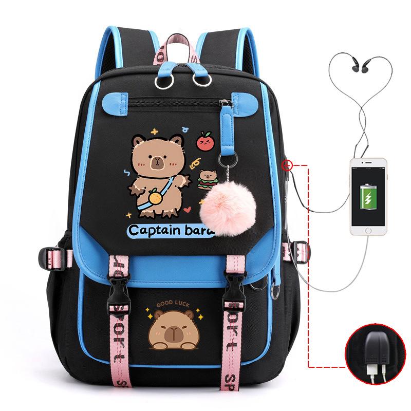 Fashion Trend Kapibara Leisure Burden Reduction Travel Bag Multifunctional Large Capacity USB Student School Bag