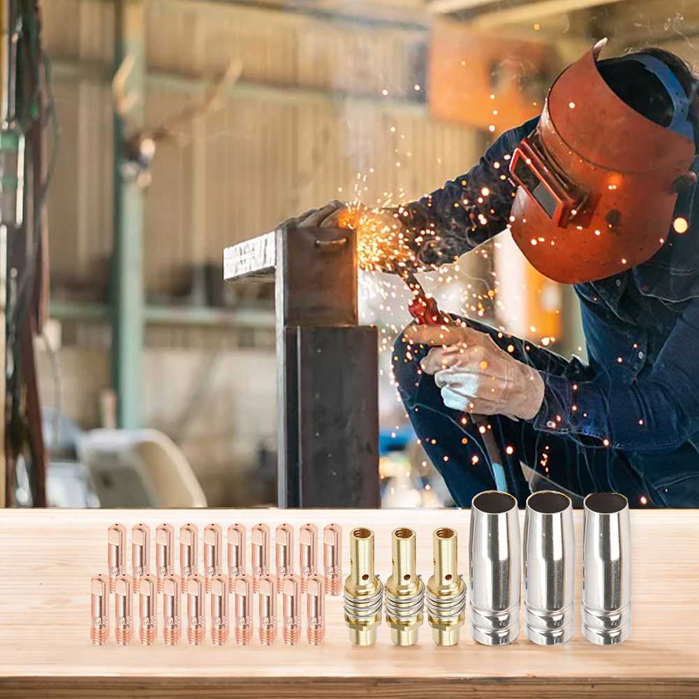 26PCS For MIG Welding Tip Nozzle Kit for 15AK AK15 MB15 Welders Includes 20 X 0.9mm Tips 3 Gas Nozzles 3 Diffusers for Repairs