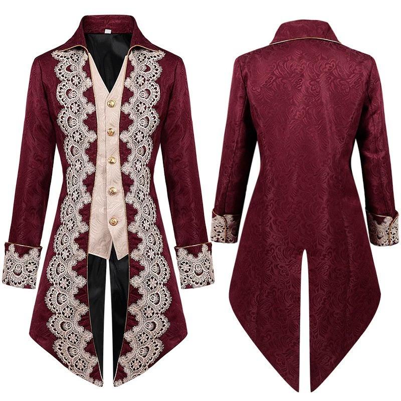 Medieval court tuxedo long embroidered one-piece vest jacket stage play cos count plus size performance suit