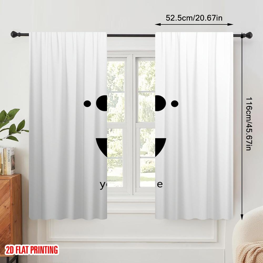 2pcs 2D Flat Printing Curtains Happy Sad Face Decide Polyester Without Electricity Holiday Decorations Use for Holiday Party