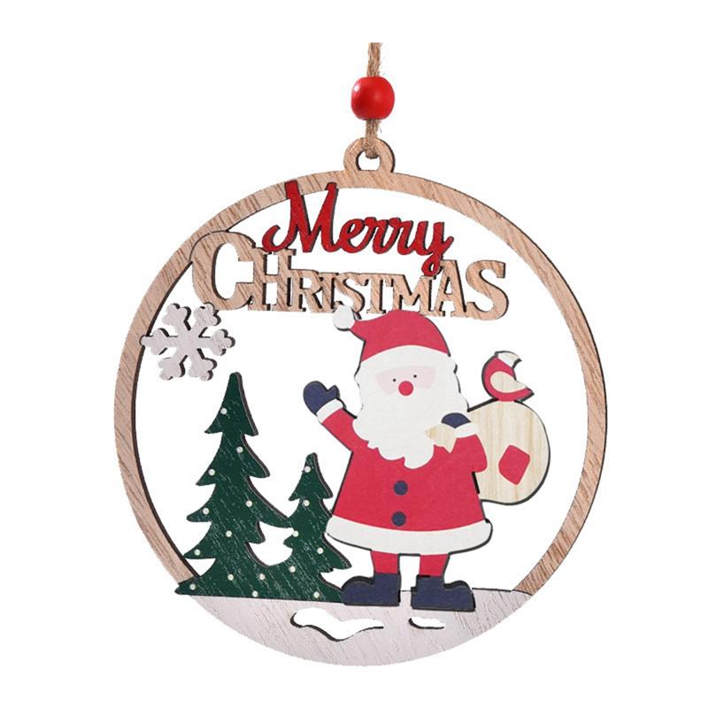 Safe Wood Tag Wooden Hanging Christmas Ornaments Hollow Wood Cutouts Round Reindeer Xmas Tree Wooden Ornaments Rustic Holiday