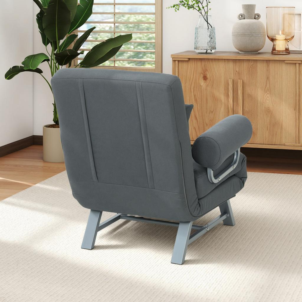 Single Bed Armchair 3 in 1 Folding Sofa Bed with Adjustable Backrest and Cushion for Living Room Bedroom 73x78x81 cm Grey