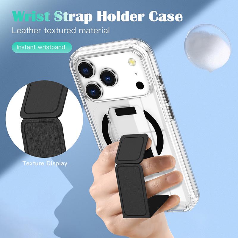 iPhone 17 Pro Max Case with Folding Stand, Crystal Wristband, Magnetic, Transparent, and Drop-Proof.
