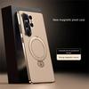 Premium Aviation Aluminum Alloy Bracket Case For Samsung Galaxy S26 Ultra/S25 Ultra/S24 Ultra Magnetic Vegan Leather Stand Cover