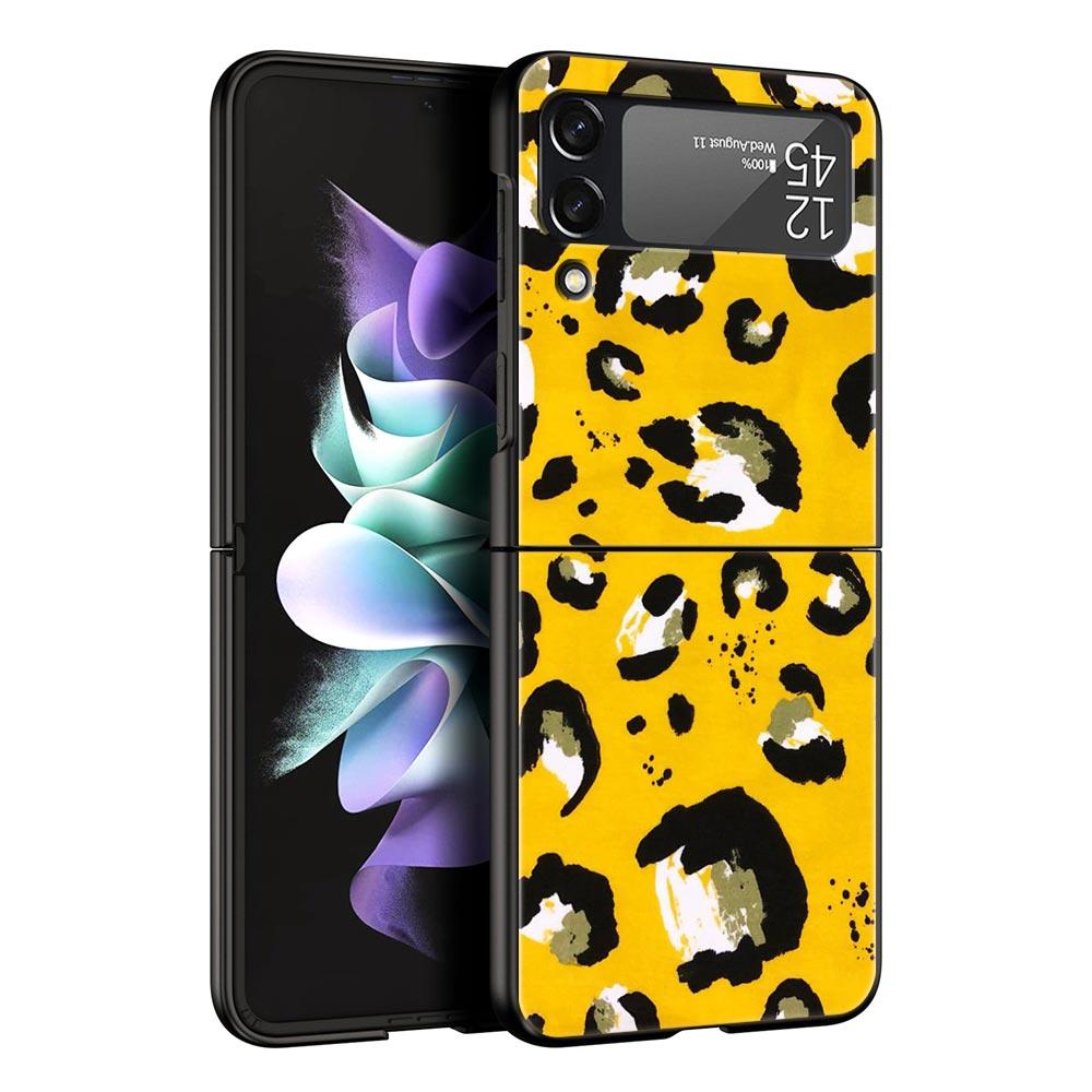 Leopard Print Pattern Phone Case For Samsung Galaxy Z Flip 6 5 4 3 Shell For Samsung Z Flip3 Flip4 Flip5 Flip6 Hard PC Cover
