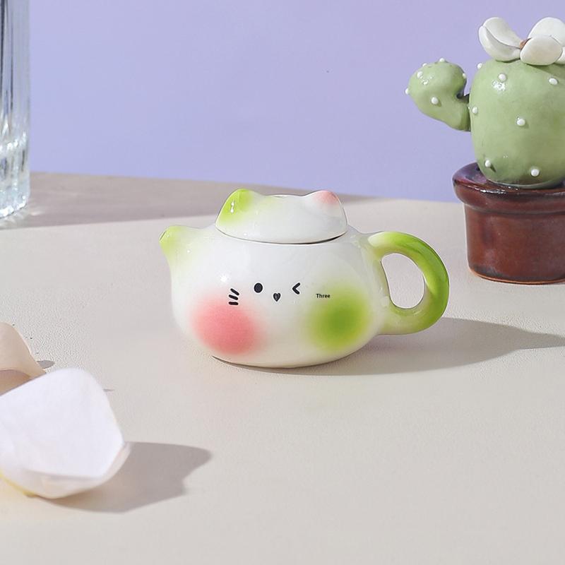 Chinese Style Mini Ceramic Teapot Ornaments Traditional Smooth Milk Tea Lid Accessories Exquisite Ceramic Cat Ear Pot Home Decor
