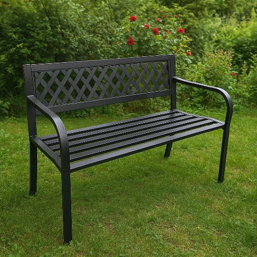 Gartenbank, Metall, Parkbank, Schwarz, Friedhofsstil, mit Rückenlehne, Stabil, GoGarden