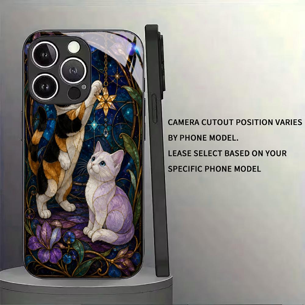 Kitten Tempered Glass Case For iPhone 17 16 Plus 15 Pro 13 14 12 Anti Scratch Raised Camera Lens Protection Cellphone Shell