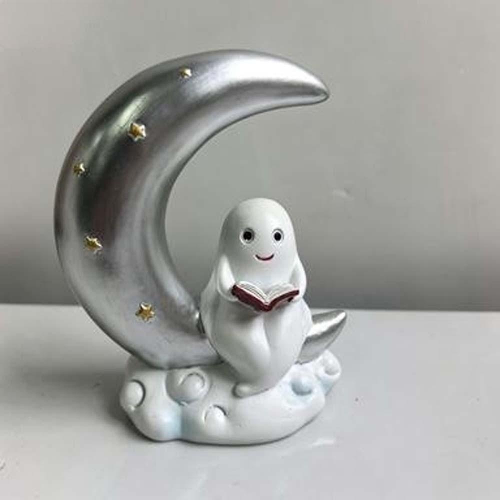 Compact Size Ghost Moon Table Decor Smooth Finish Halloween Resin Ornament Festival Gift