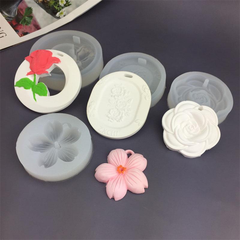 Cherry Blossom Gardenia Rose Silicone Mold for DIY Aromatherapy, Chocolate, Candle, and Epoxy Hanging Tags.