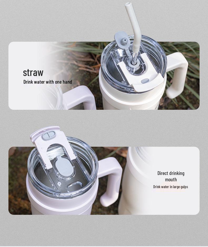 Multi-Purpose Portable Drinkware: Office & Outdoor Coffee/Water Cup with Straw and Handle.