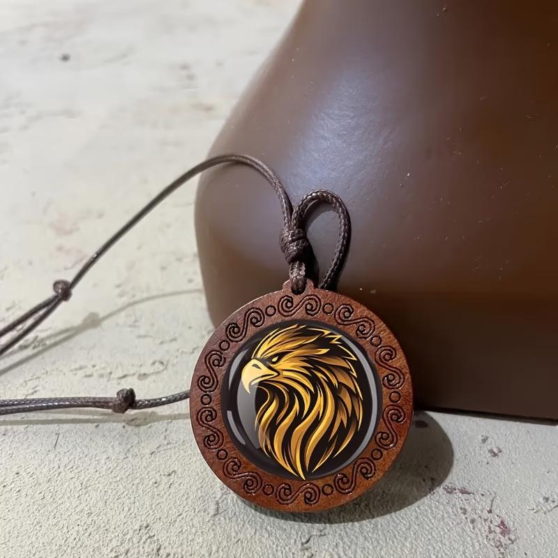 Golden Eagle Soul Wood Pendant Necklace - Adjustable Boho Unisex Charm, Handmade Wood Art
