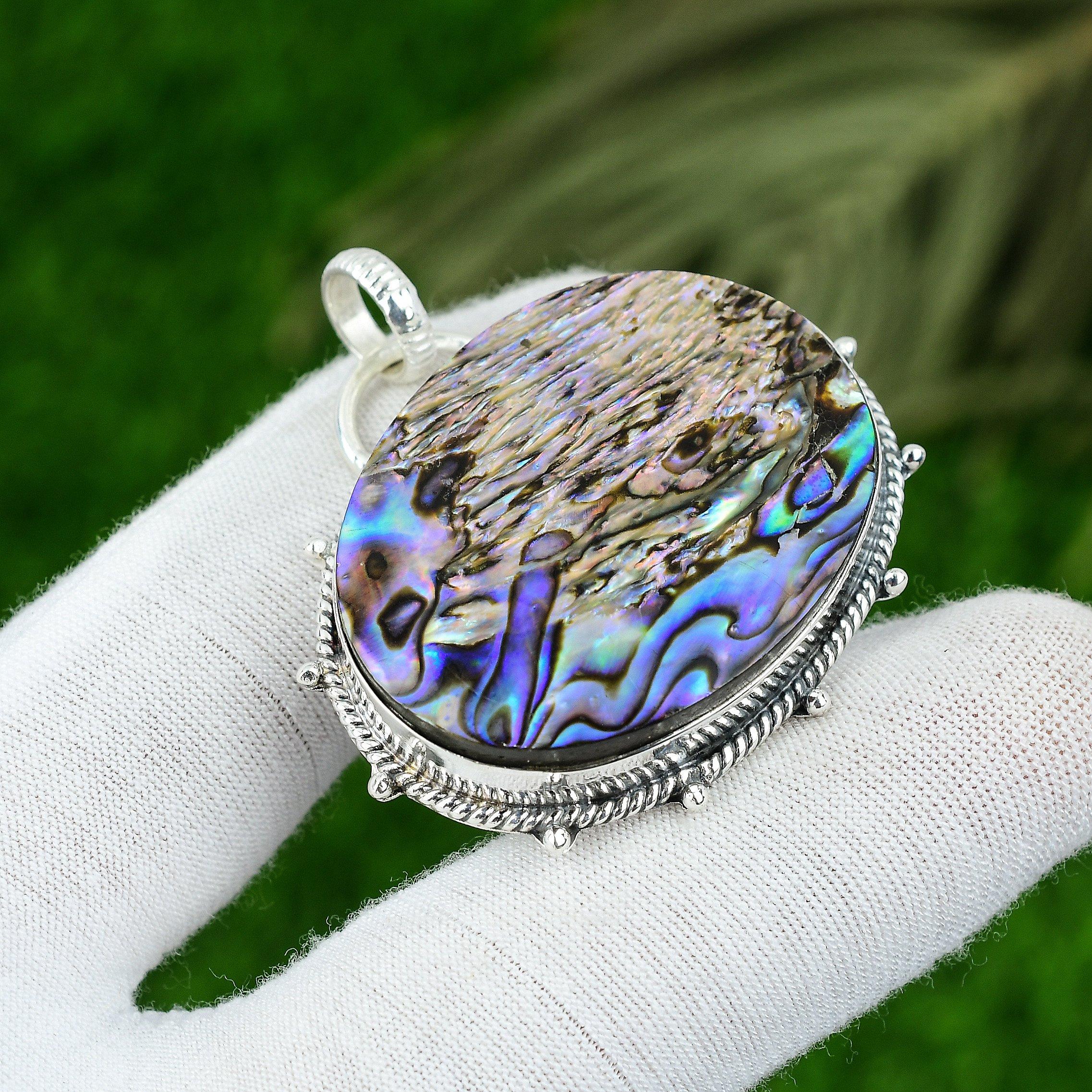 

Natural Abalone Shell Gemstone Jewelry 925 Sterling Silver Pendant For Women