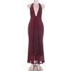 XY25524PFO Backless Maxi Dress Sexy Halter Shiny Ribbon Party Women
