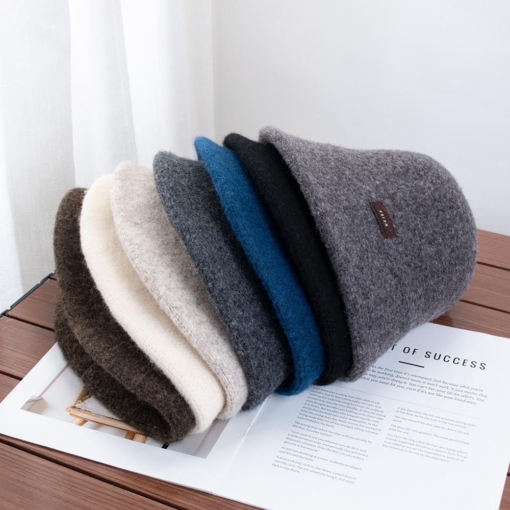 Plush hat women's autumn and winter wide brims show small face plain and versatile woolen bucket hat foldable basin hat