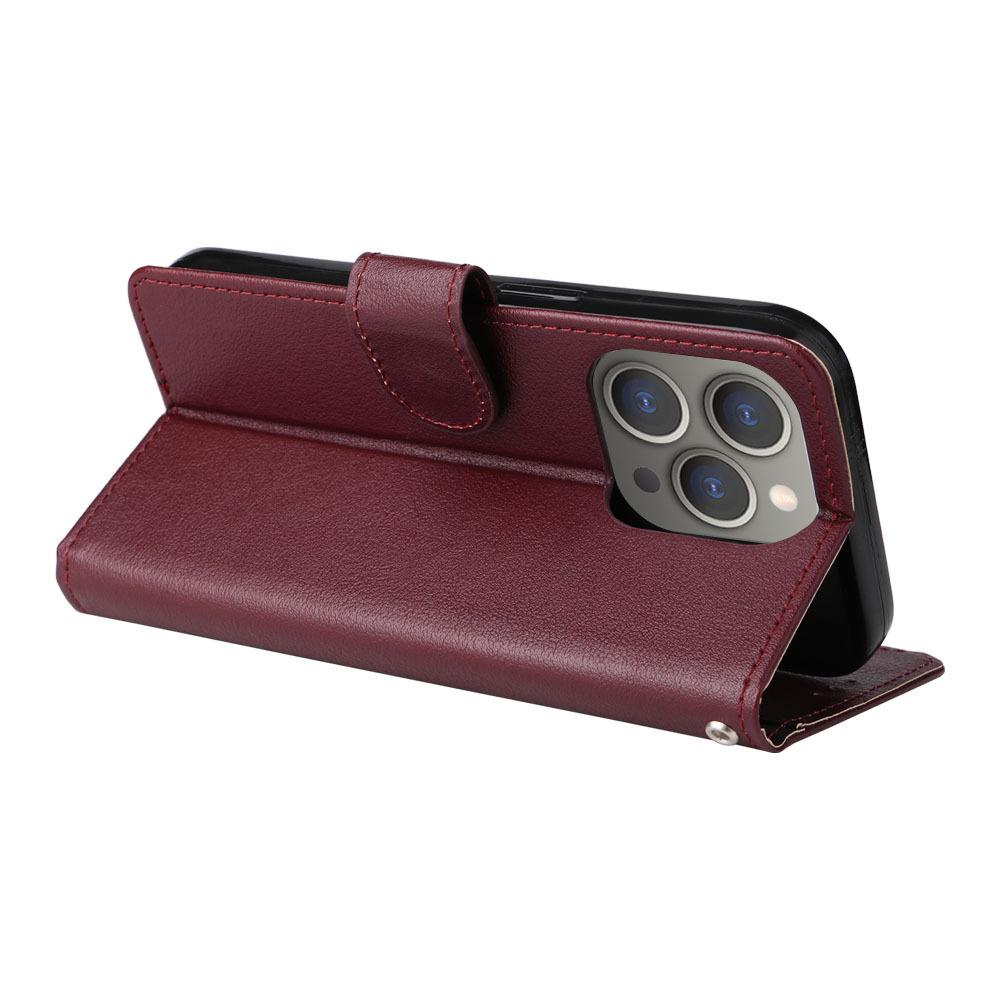 Applicable To iPhone16E Mobile Phone Leather Case 17Pro Leather Pattern Solid Color Card Insert Wallet Bracket Protective Case Three Cards