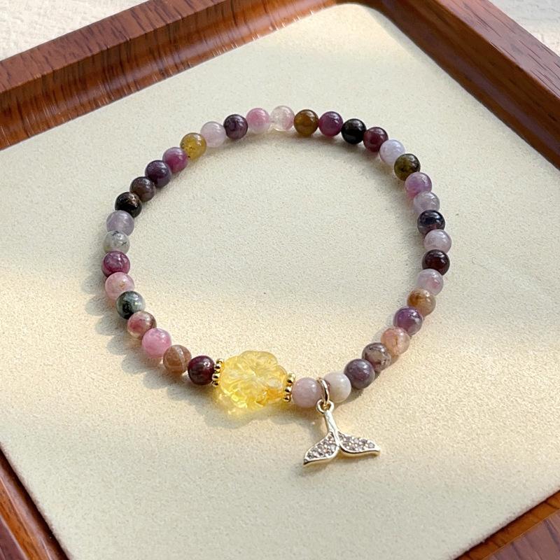 Beeswax flower women s pendant niche exquisite pink rainbow crystal bracelet.