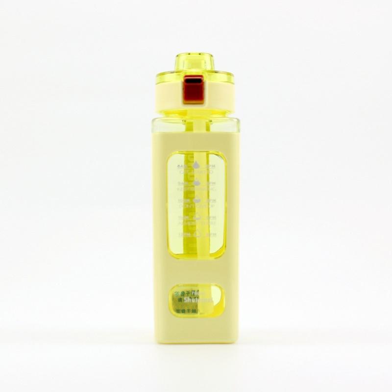 Square Plastic Water Bottle With Handle, Modern Simple Style, Portable Sports Bottle With Straw, 700ml
