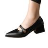 Premium sense shallow mouth new pointed high heels women's retro camellia one-word buckle temperament versatile Mary Jane single shoes