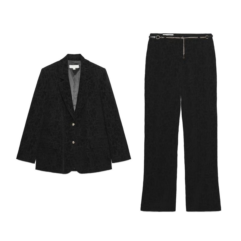 Autumn New Women clothes Jacquard Shoulder Pad Blazers 8629503 Chain Belt High-Waisted Trousers 1971261