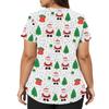 Women's V-Neck Short Sleeve Work Blouse with Pockets and Side Slits Christmas Print