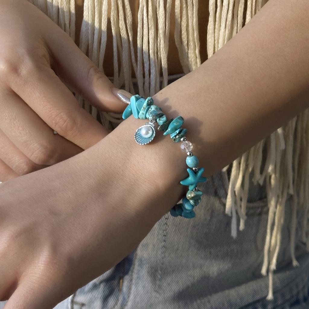 Bohemian Imitation Shell Gravel Beads Bracelet for Women Handmade Irregular Crush Stone Starfish Bracelet Summer Beach Jewelry