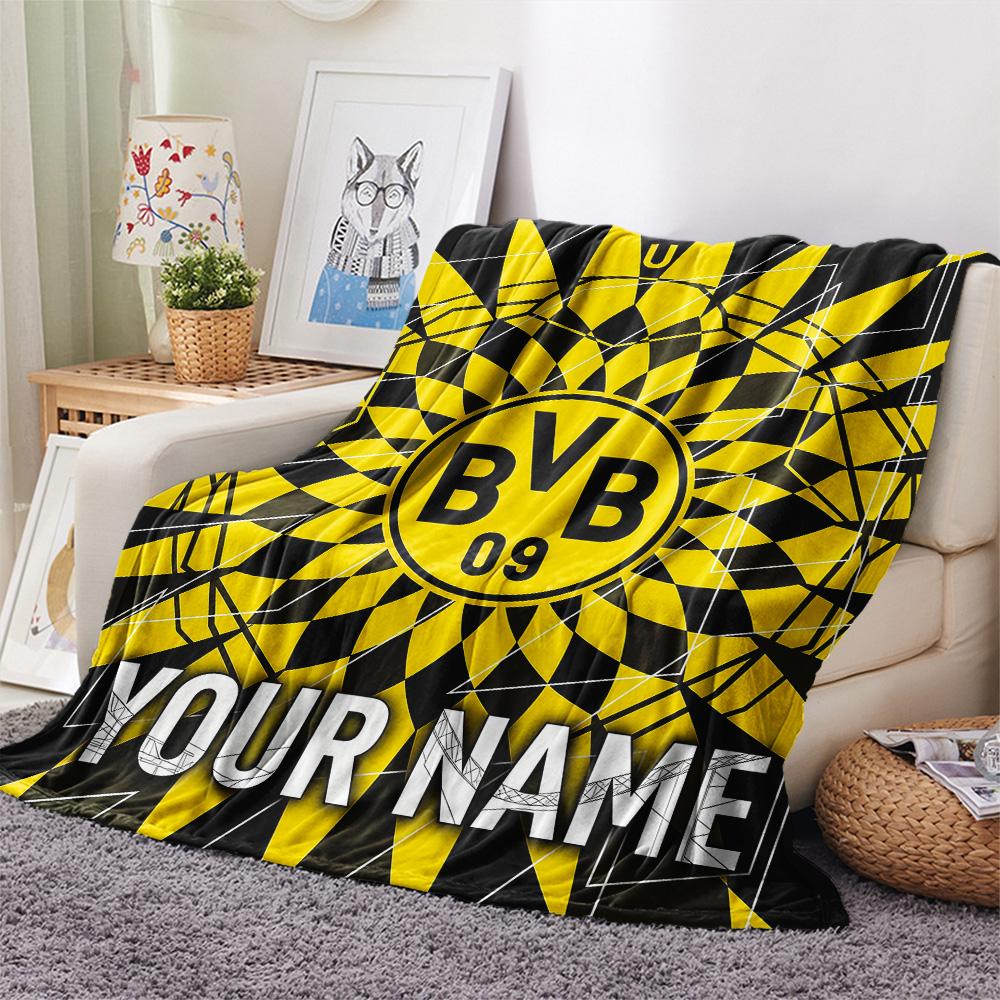 Custom Name Borussia Dortmund Flannel Blanket, High Quality Comfortable for All Seasons, Home Decor, Warmth and Comfort