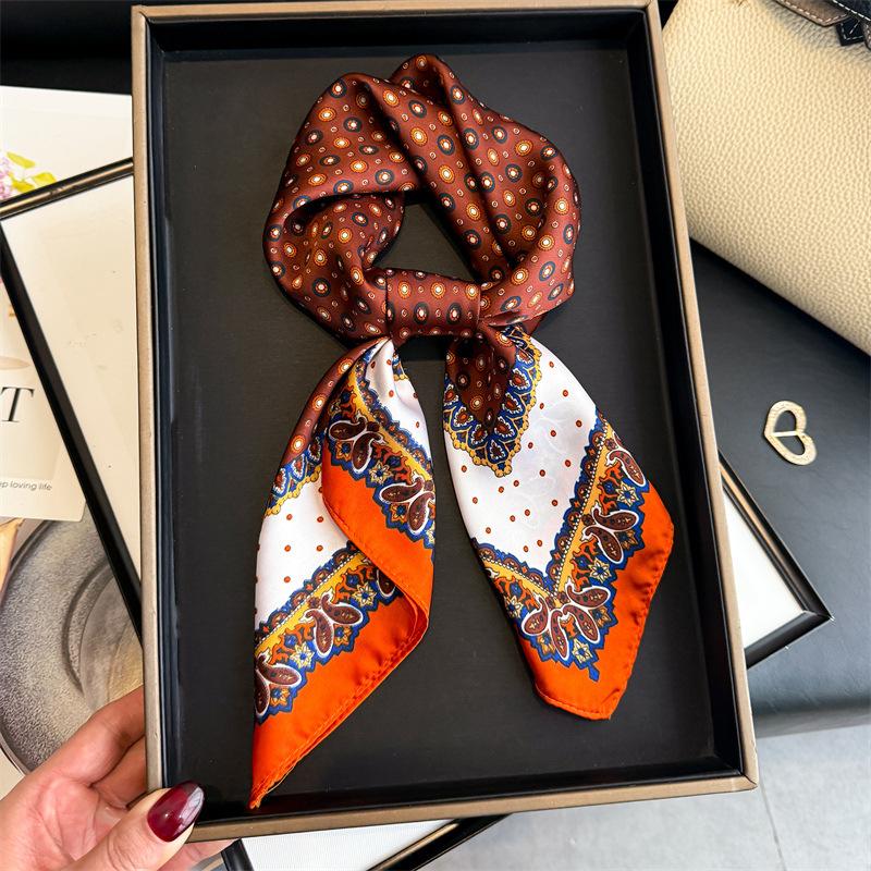 Retro Design Square Silk Scarf for Women Print 70x70cm Hijab Small Shawl Neck Tie Hand Wrist Kerchief Female Headband Foulard